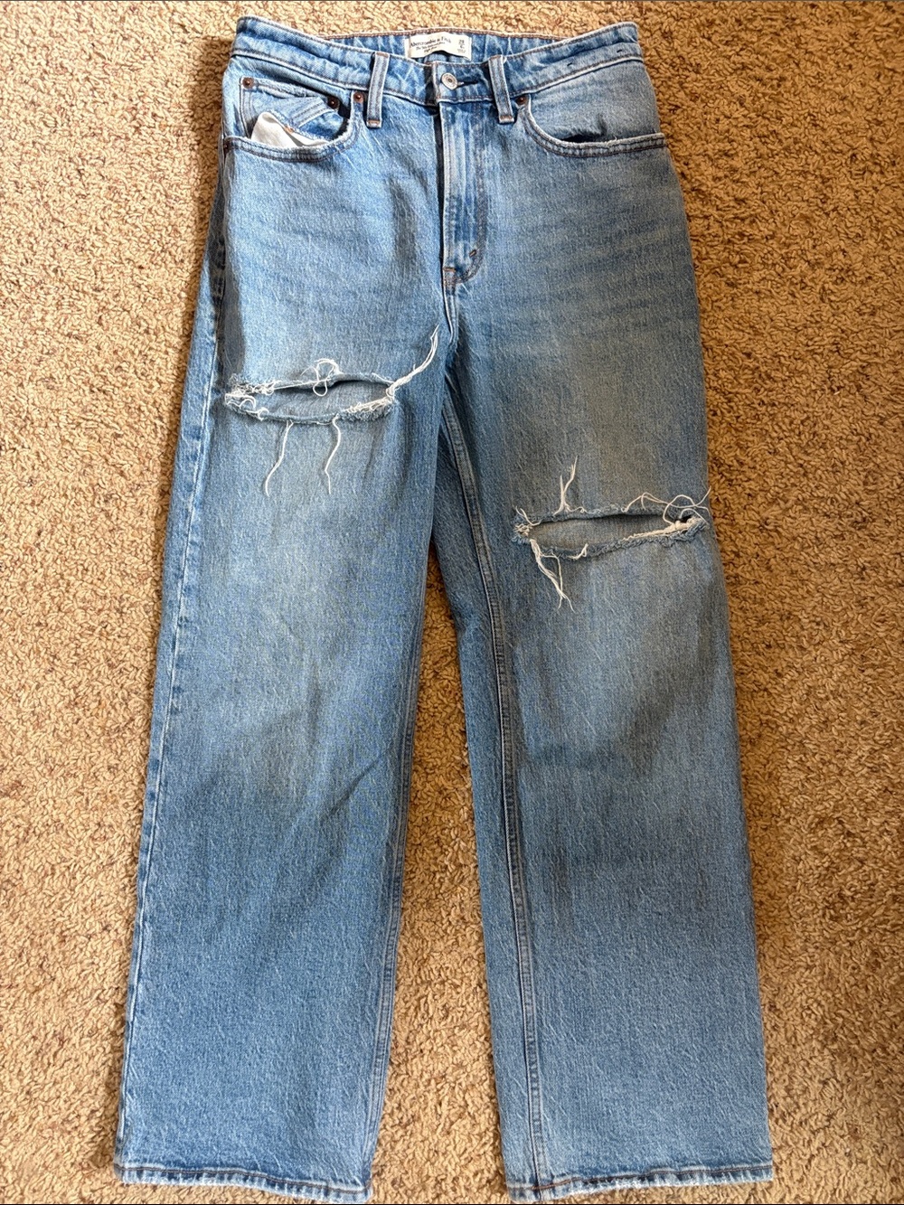 Abercrombie & Fitch Light Blue Straight Ripped Jeans